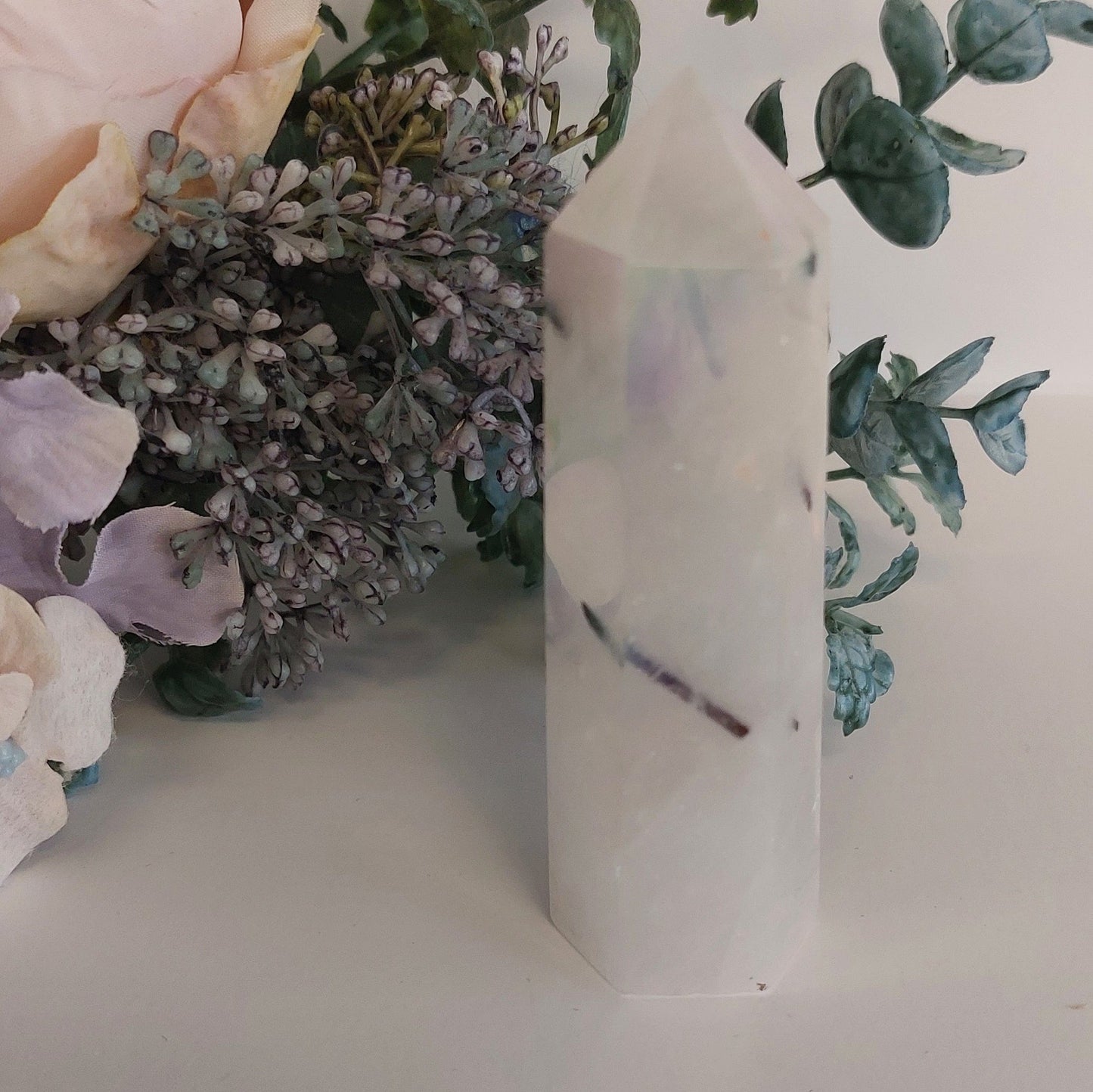 Tourmalinated Quartz Tower with Aura coating