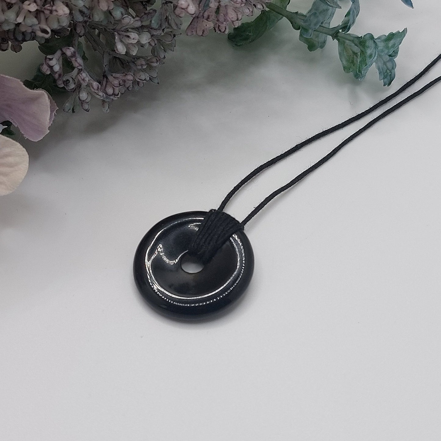 Black Obsidian Donut Necklace