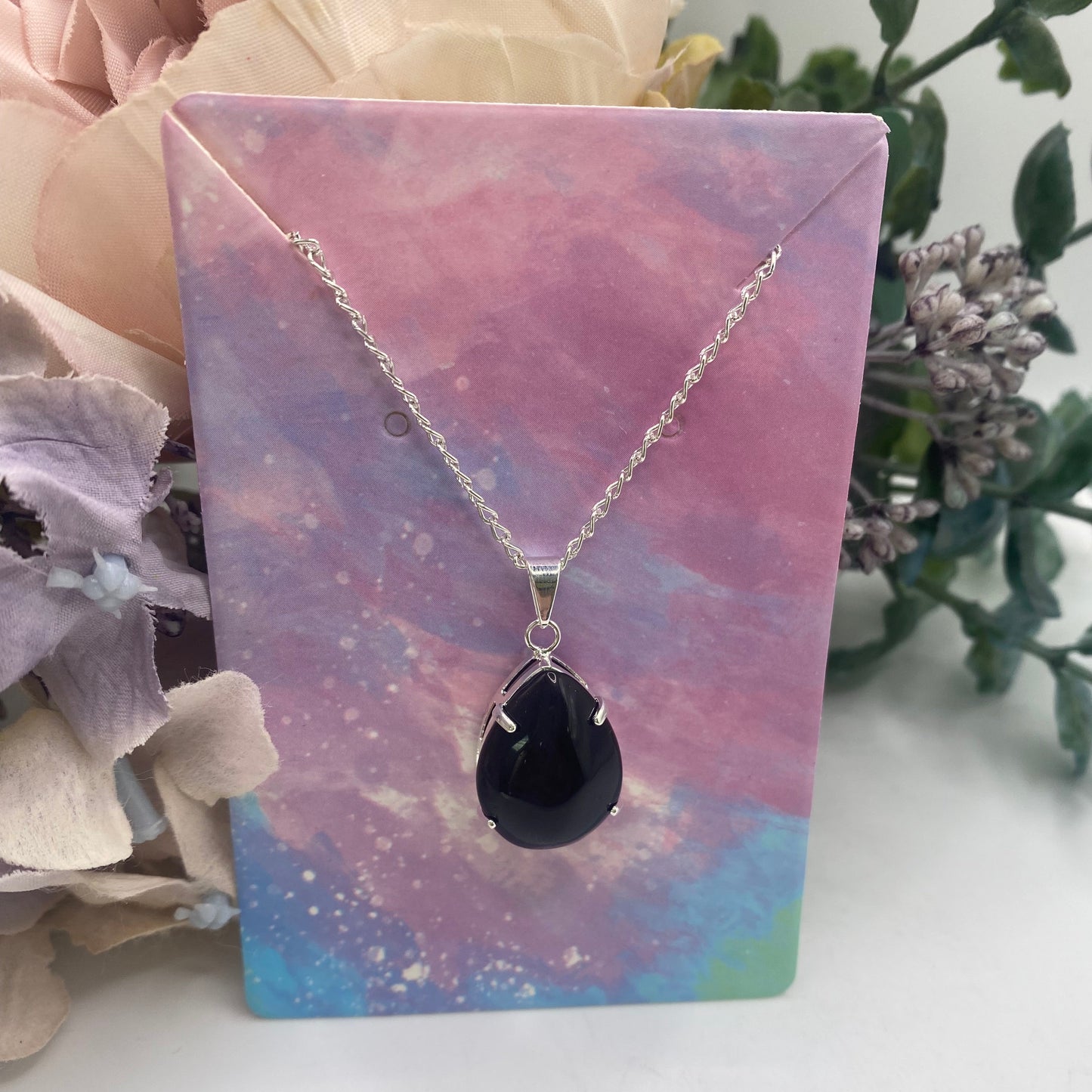 Black Obsidian Teardrop Necklace