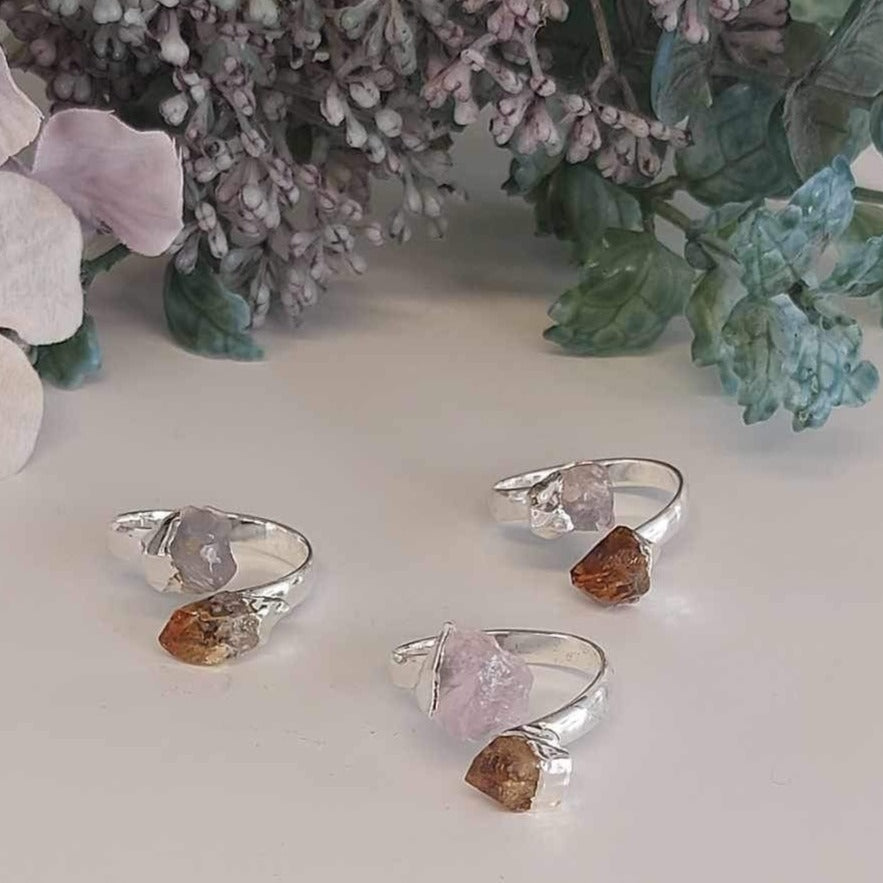Crystal Duo- Abundance - Adjustable Rings