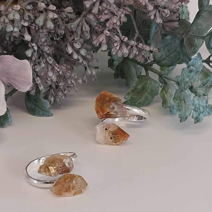 Crystal Duo- Raw Citrine- Adjustable Rings