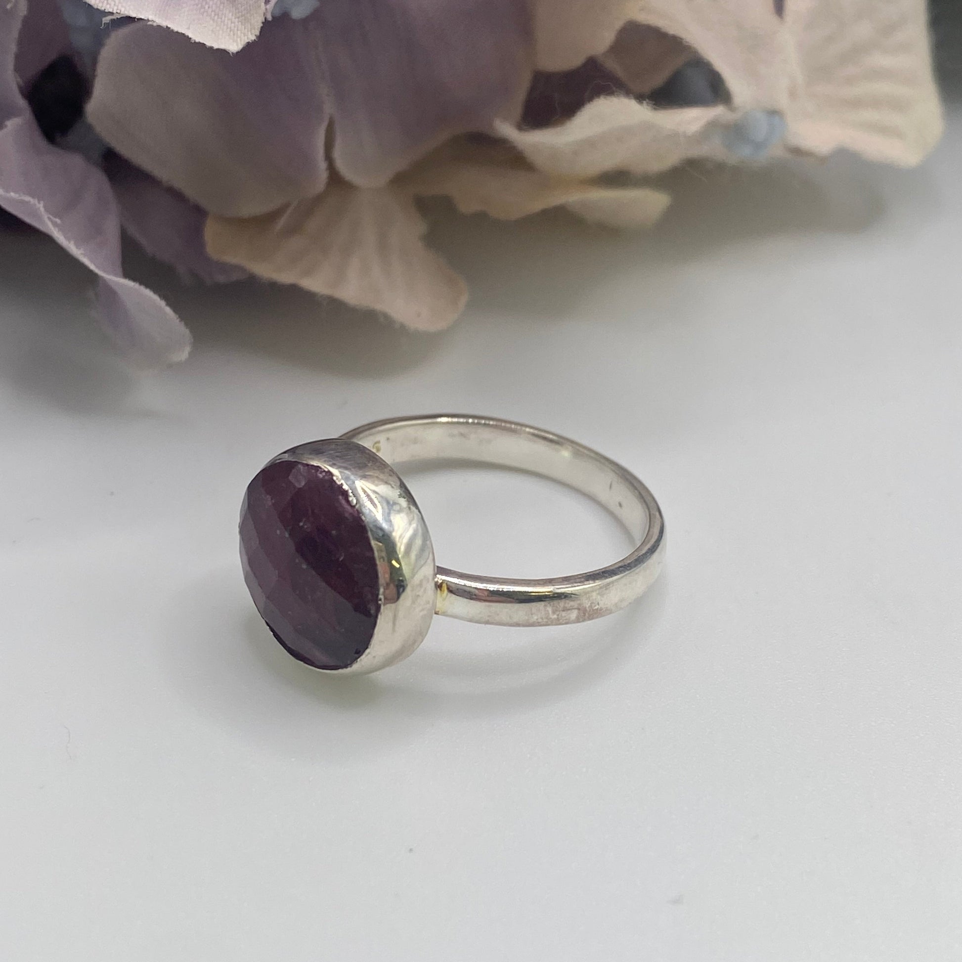 Garnet Stirling Silver Facet Ring 