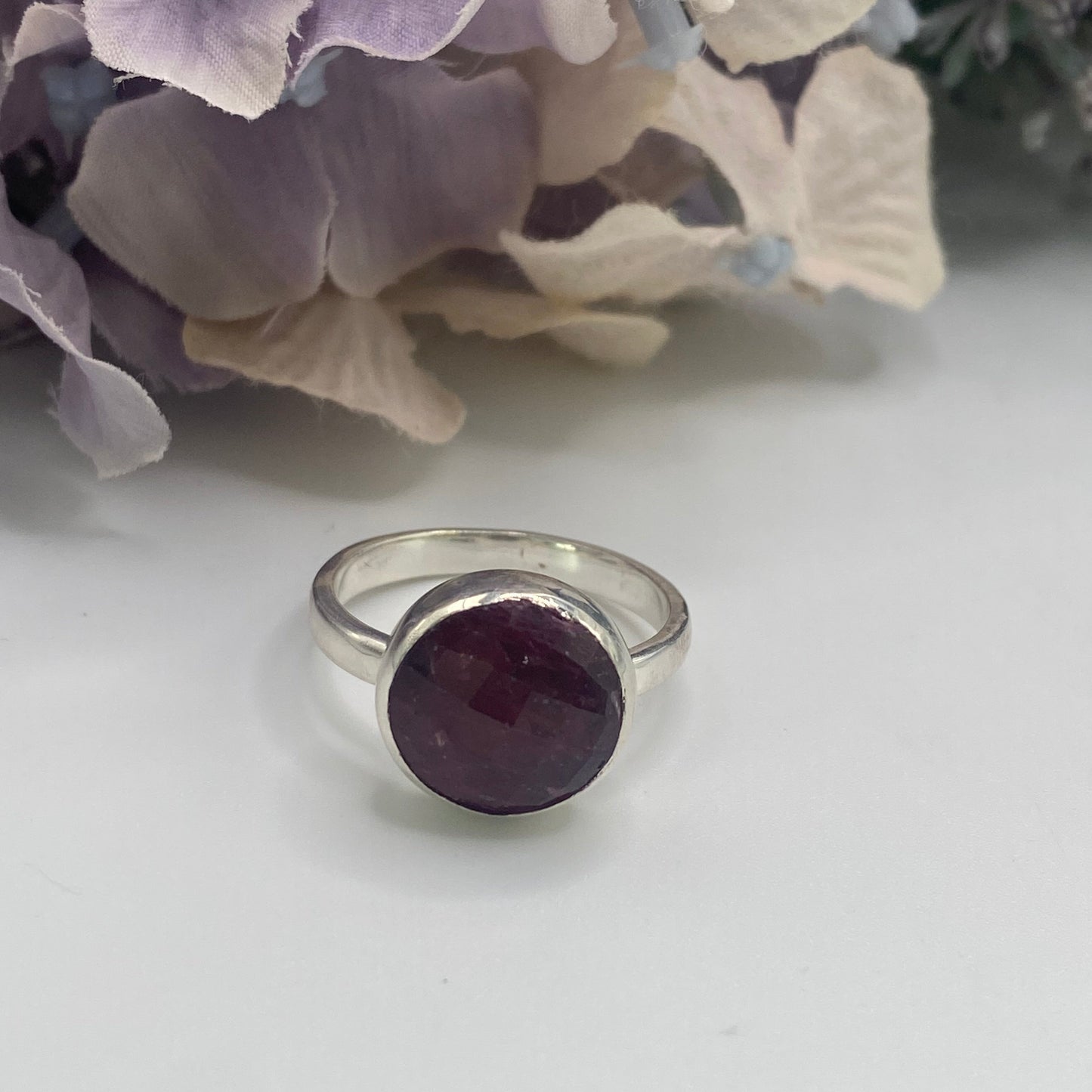 Garnet Stirling Silver Facet Ring