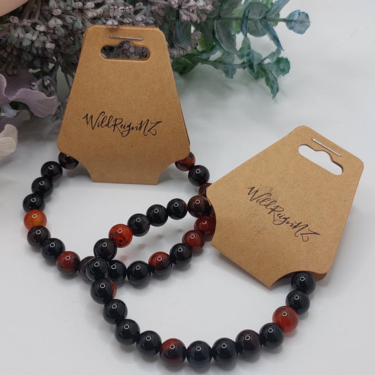 Orange & Black Agate Bead Bracelet