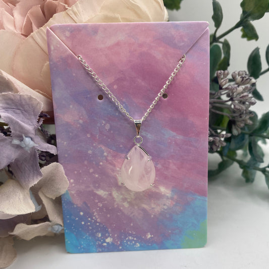 Rose Quartz Teardrop Necklace