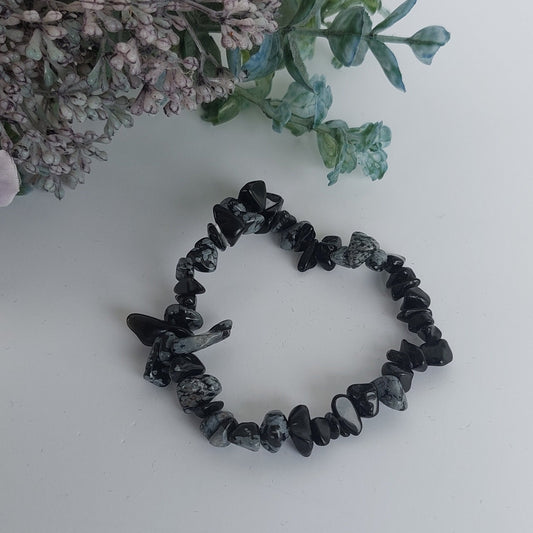 Snowflake Obsidian Chip Bracelet